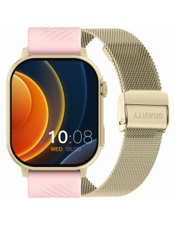 Smartwatch gravity gt15-7 różowy pasek silikonowy + złota bransoleta