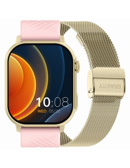 Smartwatch gravity gt15-7 różowy pasek silikonowy + złota bransoleta
