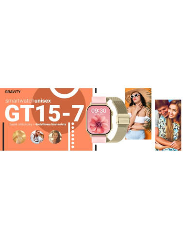 Smartwatch gravity gt15-7 różowy pasek silikonowy + złota bransoleta