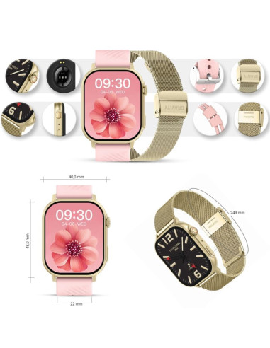 Smartwatch gravity gt15-7 różowy pasek silikonowy + złota bransoleta