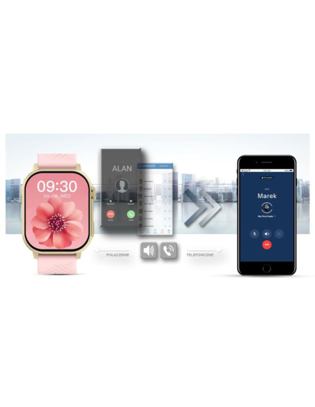 Smartwatch gravity gt15-7 różowy pasek silikonowy + złota bransoleta