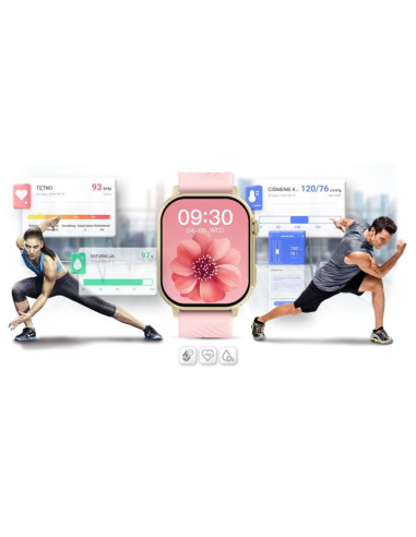 Smartwatch gravity gt15-7 różowy pasek silikonowy + złota bransoleta