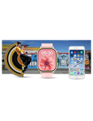 Smartwatch gravity gt15-7 różowy pasek silikonowy + złota bransoleta