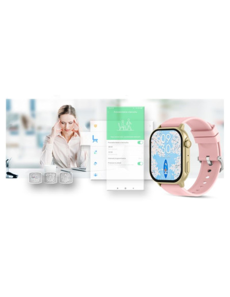 Smartwatch gravity gt15-7 różowy pasek silikonowy + złota bransoleta