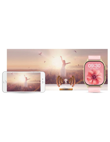 Smartwatch gravity gt15-7 różowy pasek silikonowy + złota bransoleta