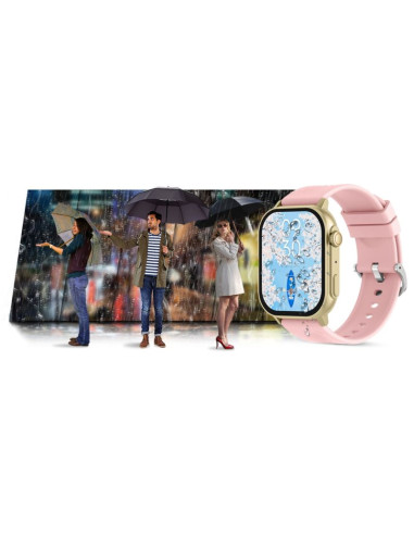 Smartwatch gravity gt15-7 różowy pasek silikonowy + złota bransoleta
