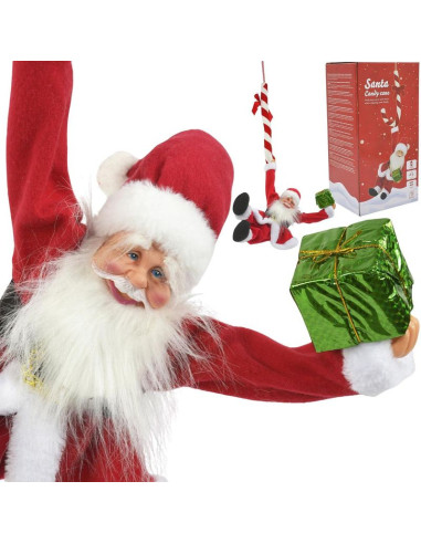 Mikołaj świąteczny grający ruszający się wiszący z lizakiem candy 82cm mica