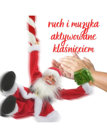 Mikołaj świąteczny grający ruszający się wiszący z lizakiem candy 82cm mica