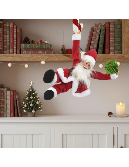 Mikołaj świąteczny grający ruszający się wiszący z lizakiem candy 82cm mica