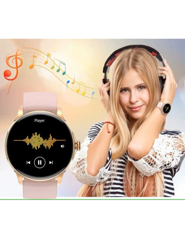 Smartwatch damski rubicon rncf35 rose gold bransoleta + pasek pink