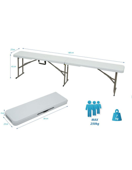 Ławka cateringowa składana 183x28x43cm biała