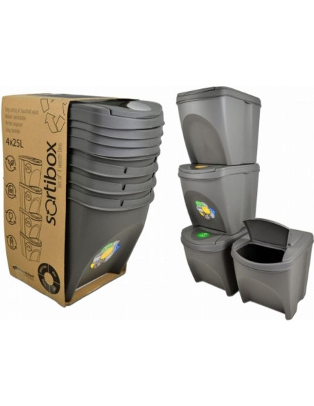 Śmietnik kosze na śmieci 25 l sortibox set4 szt. szary kamień
