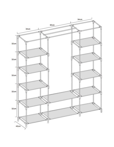 Szafa tekstylna garderoba 175x133x43cm ciemno-szara 28873