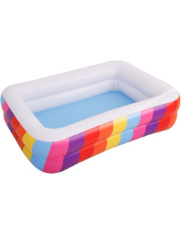 Basen dmuchany rodzinny prostokątny 2- pierścieniowy tęcza 195x140x47cm 51470