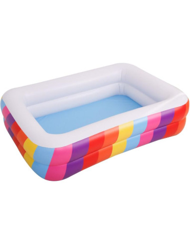 Basen dmuchany rodzinny prostokątny 2- pierścieniowy tęcza 195x140x47cm 51470