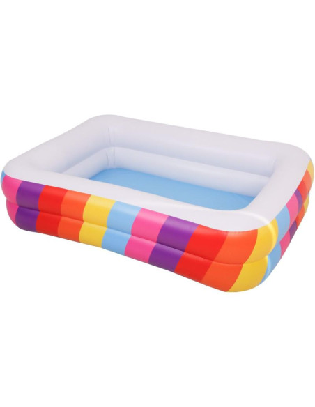 Basen dmuchany rodzinny prostokątny 2- pierścieniowy tęcza 195x140x47cm 51470
