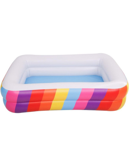 Basen dmuchany rodzinny prostokątny 2- pierścieniowy tęcza 195x140x47cm 51470