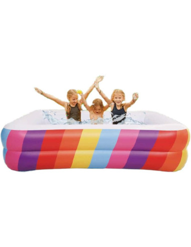 Basen dmuchany rodzinny prostokątny 2- pierścieniowy tęcza 195x140x47cm 51470