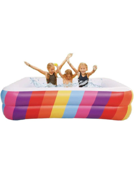 Basen dmuchany rodzinny prostokątny 2- pierścieniowy tęcza 195x140x47cm 51470