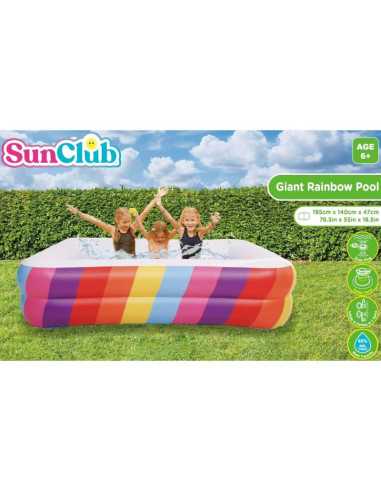 Basen dmuchany rodzinny prostokątny 2- pierścieniowy tęcza 195x140x47cm 51470