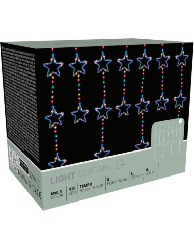 Lampki choinkowe kurtyna świetlna 200x200 cm 415led gwiazdki multikolor