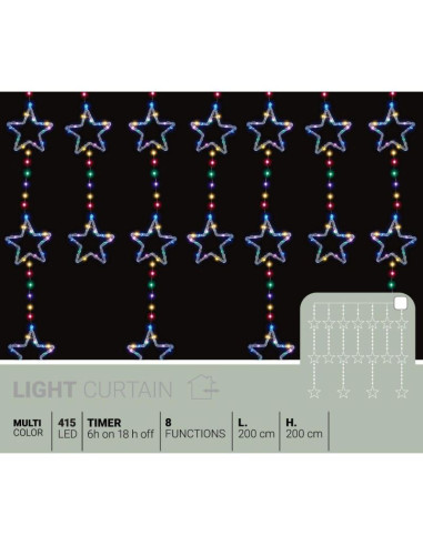 Lampki choinkowe kurtyna świetlna 200x200 cm 415led gwiazdki multikolor