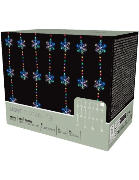 Lampki choinkowe kurtyna świetlna 200x200 cm 408led płatki śniegu multikolor