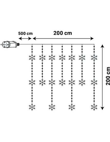 Lampki choinkowe kurtyna świetlna 200x200 cm 408led płatki śniegu multikolor