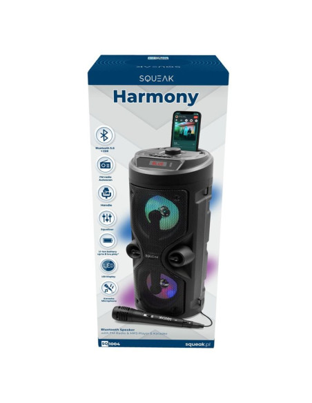 Squeak głośnik karaoke harmony bluetooth 5.0, radio fm, microsd, aux, usb sq1004