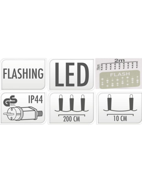 Lampki choinkowe kurtyna świetlna 200x70cm zew led ciepły biały flash