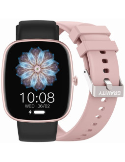 Smartwatch damski gravity gt18-1 różowy pasek silikonowy + czarny pasek