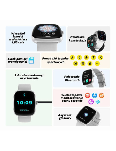 Smartwatch damski gravity gt18-2 różowy pasek silikonowy + biały pasek