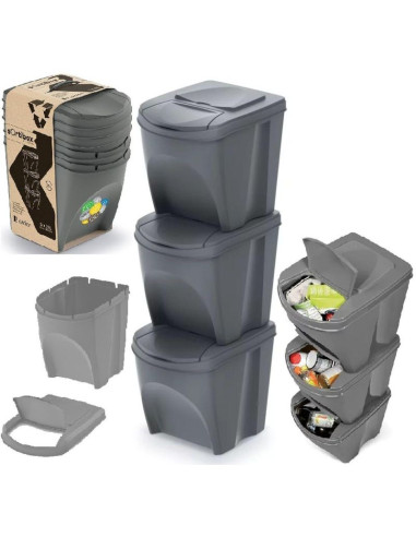 Śmietnik kosze na śmieci 25 l sortibox set 3 szt. szary kamień