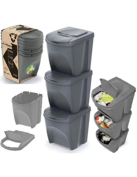 Śmietnik kosze na śmieci 25 l sortibox set 3 szt. szary kamień