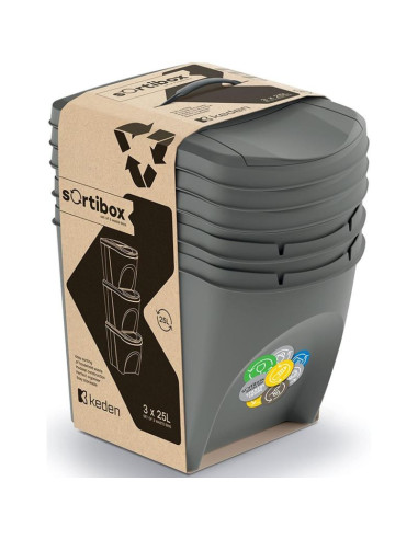 Śmietnik kosze na śmieci 25 l sortibox set 3 szt. szary kamień