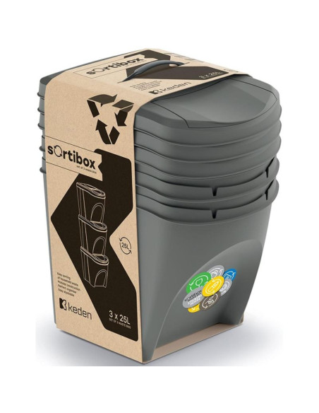 Śmietnik kosze na śmieci 25 l sortibox set 3 szt. szary kamień