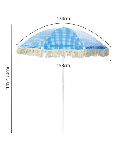 Parasol plażowo ogrodowy z frędzlami 174cm niebieski