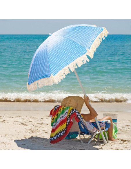 Parasol plażowo ogrodowy z frędzlami 174cm niebieski