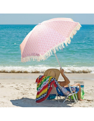Parasol plażowo ogrodowy z frędzlami 174cm czerwony