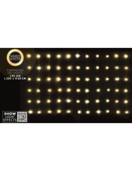 Lampki choinkowe kurtyna świetlna zew/wew 120 led 300x60cm z pilotem ciepły biały