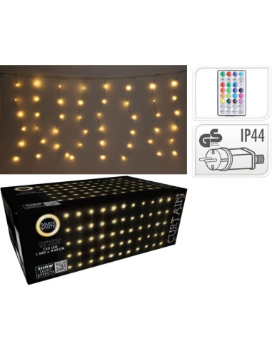 Lampki choinkowe kurtyna świetlna zew/wew 120 led 300x60cm z pilotem ciepły biały