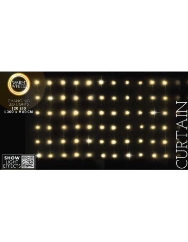 Lampki choinkowe kurtyna świetlna zew/wew 120 led 300x60cm z pilotem ciepły biały