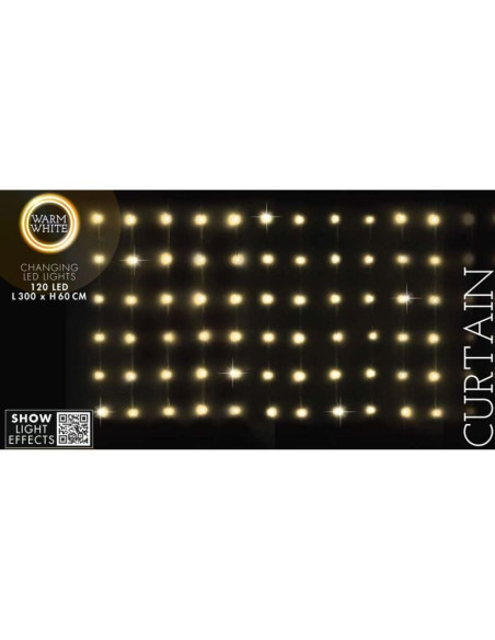 Lampki choinkowe kurtyna świetlna zew/wew 120 led 300x60cm z pilotem ciepły biały