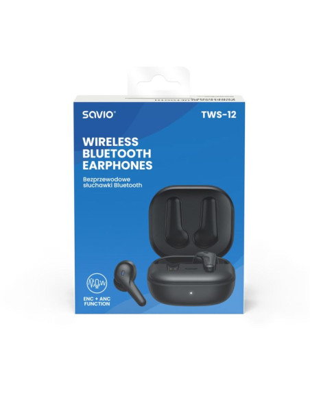 Savio słuchawki bezprzewodowe bluetooth 5.3 z mikrofonem, anc, enc, qc tws-12