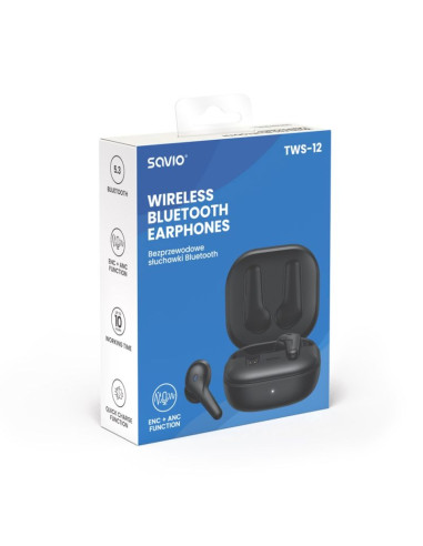 Savio słuchawki bezprzewodowe bluetooth 5.3 z mikrofonem, anc, enc, qc tws-12