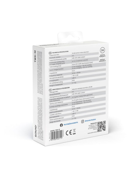 Savio słuchawki bezprzewodowe bluetooth 5.3 z mikrofonem, anc, enc, qc tws-12