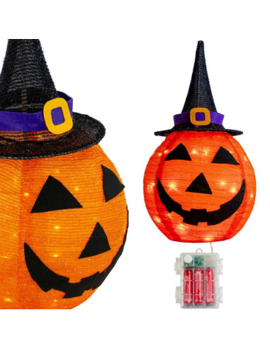 Dynia dekoracyjna z kapeluszem 68cm halloween 30led