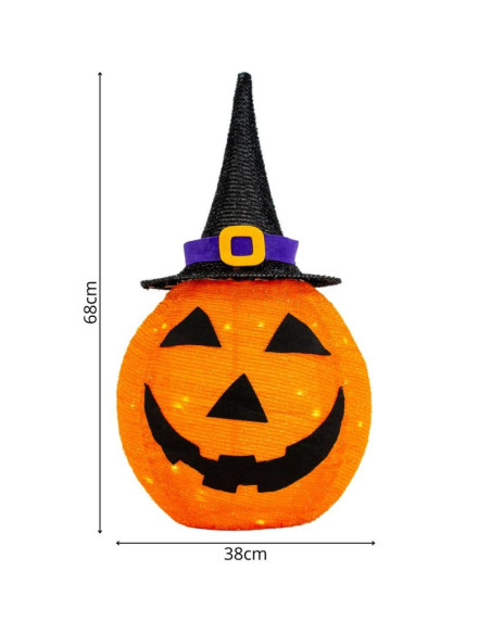 Dynia dekoracyjna z kapeluszem 68cm halloween 30led
