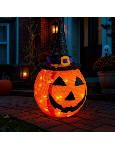Dynia dekoracyjna z kapeluszem 68cm halloween 30led