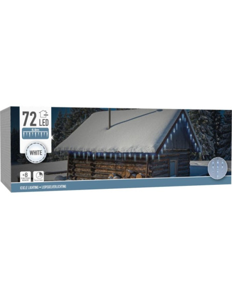 Lampki kurtyna świetlna sople zew 72 led zimny biały timer